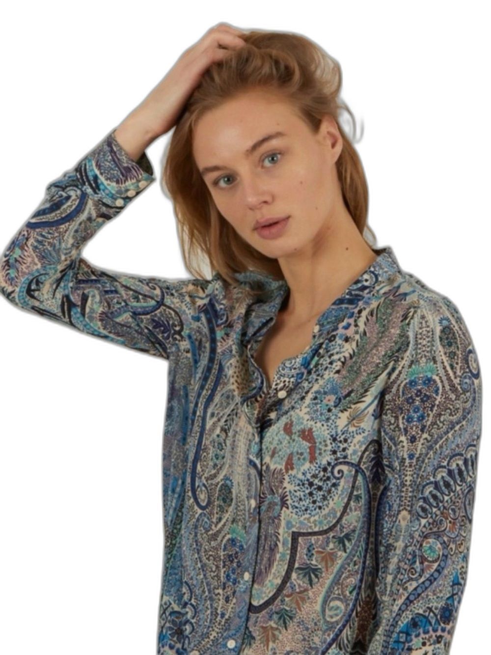 Ba&sh Blouse Blake Button Down in Paisley Blue Size XS Pristine Condition